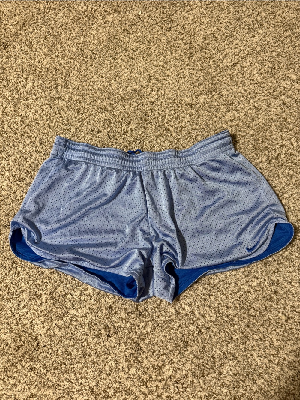 Nike Blue Mesh Athletic Micro Shorts with Elastic Hem